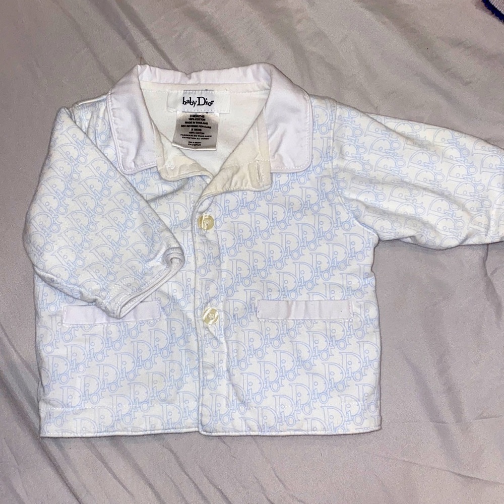 100% Authentic baby Dior button up jacket 3 months blur and white